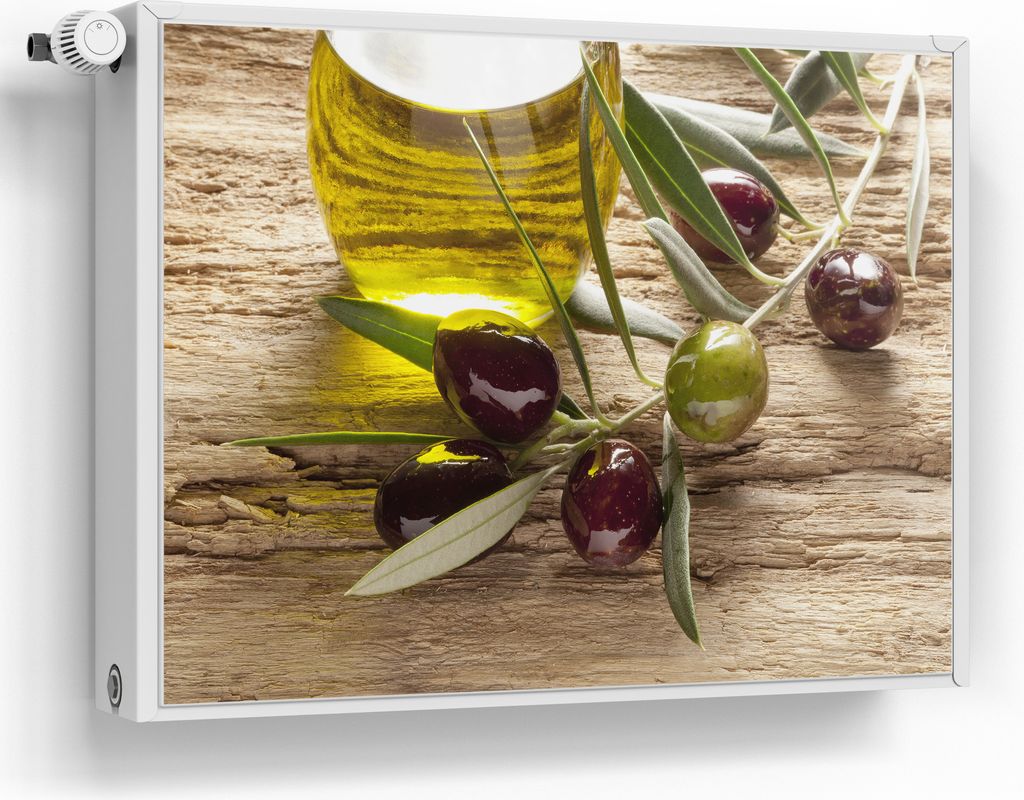 DEQORI Magnetmatte Heizung beschreibbar 80x60 cm 'Olivenzweig und Öl' Magnetfolie