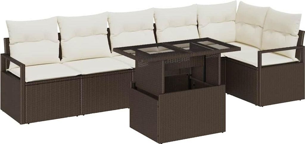 Garten-Sofa-Set mit Kissen 7 pcs Braun Poly Rattan