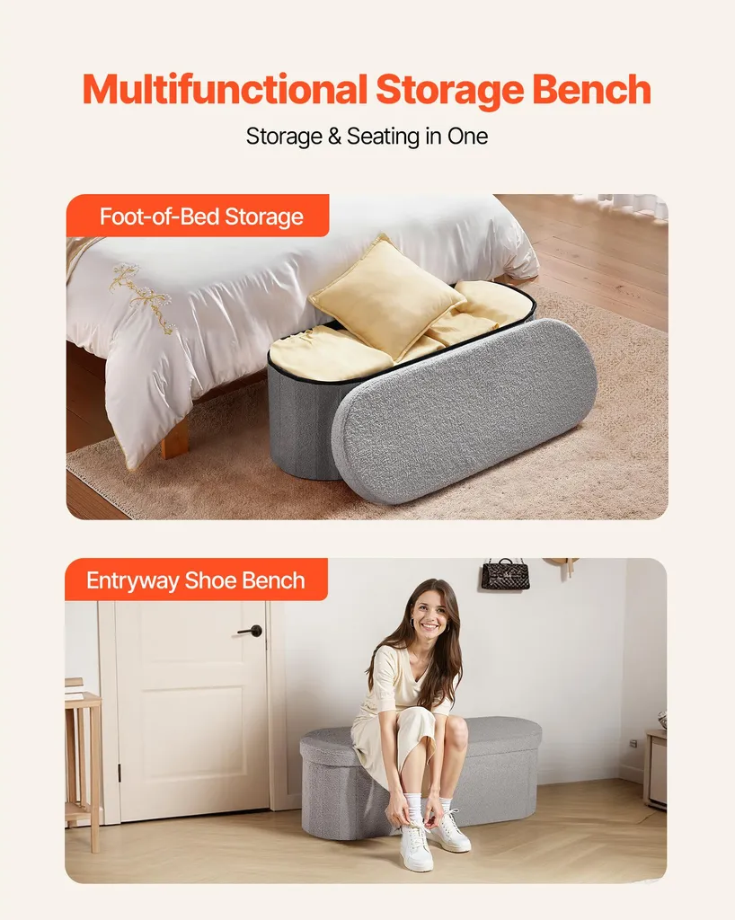 Solution de Rangement Compacte : Ottomane Pliable Ovale Grise Robuste - 3