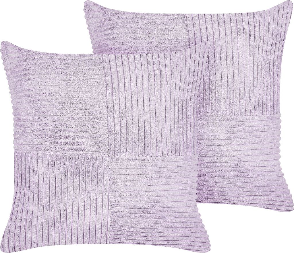 BELIANI Set aus 2 Violett dekorativen Kissen aus Cord 43 x 43 cm Gestreiftes Muster modernes Design Wurfkissen