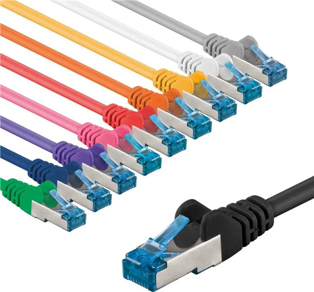 Lot de 10 Cordons RJ45 CAT 6A S/FTP 3m - Câble Réseau Cuivre Multicolore