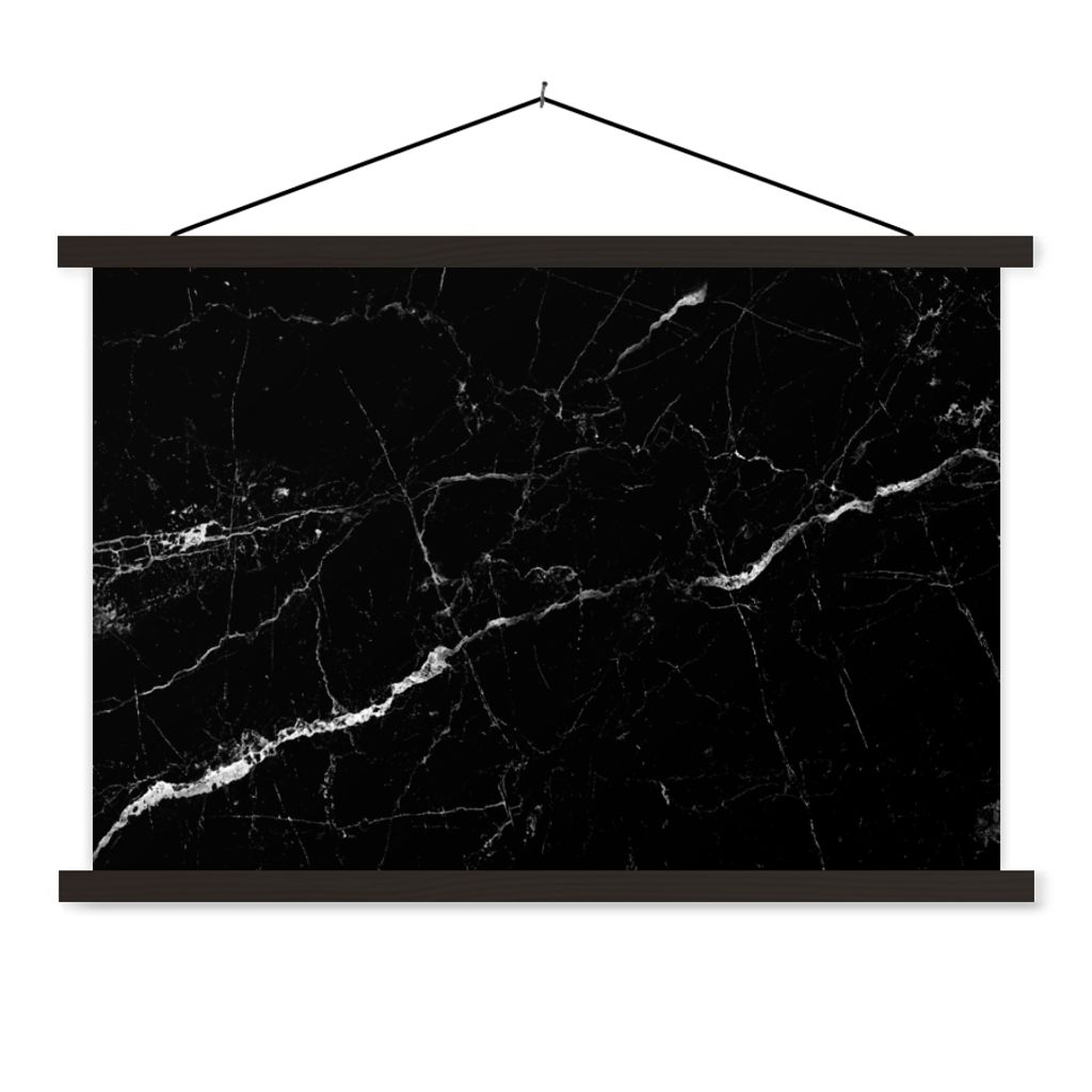 MuchoWow Textilposter Marmor - Schwarz - Marmoroptik - Weiß - Luxus - Stein 120x80 cm mit schwarzem Rahmen - Wanddeko