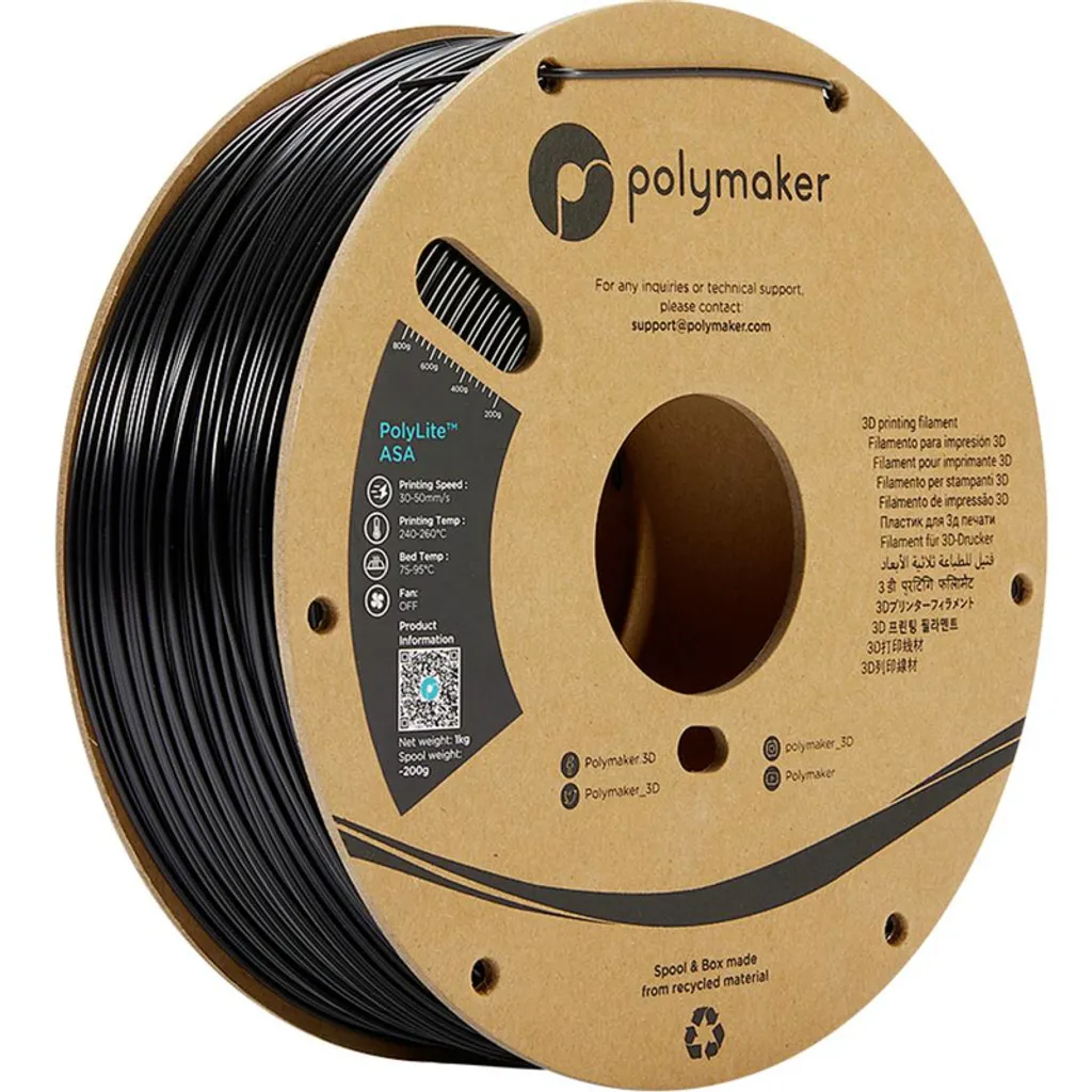 Filamento ASA 1.75mm Polymaker PolyLite Nero 1kg - Qualità Industriale