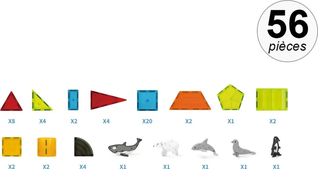 Jeu Éducatif de Construction Magnétique 56 Pièces Bleu TechKidz