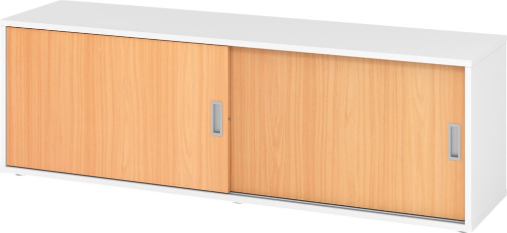 bümö office Lowboard mit Schiebetür - Nachbildung: Weiß/Buche