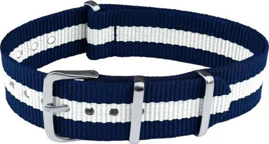 ClassicWatchStraps Nylon Uhrenarmband - Blau/Weiß, 22 mm, Silber poliert