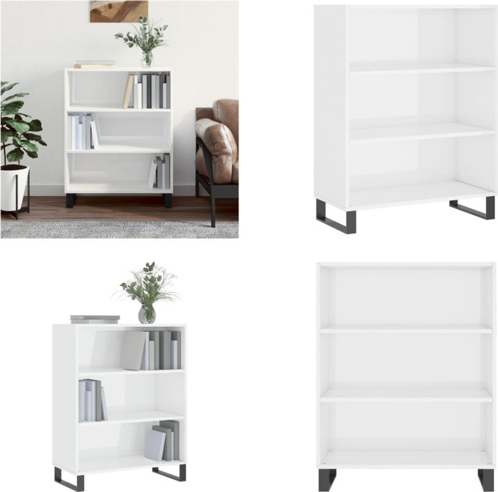 vidaXL Regalschrank Hochglanz Weiß 69,5x32,5x90 cm Holzwerkstoff - Regalschrank - Regalschränke - Aufbewahrungsschrank - Bücherregal