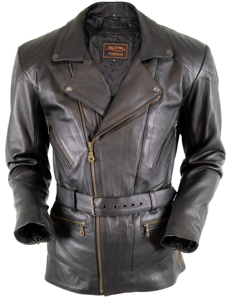 Motorrad Lederjacke im Retro 80´s stil Chopper Protektoren Produktbild 