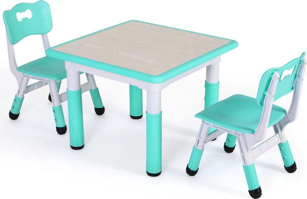 Bolt Edge Kindertisch mit 2 Stühlen – Höhenverstellbar – Spiel- & Schreibtisch – Kinder 3-8 Jahre – Türkis