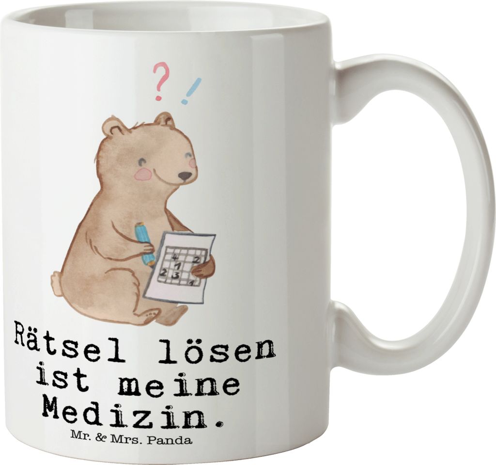 Mr. & Mrs. Panda Tasse Bär Rätsel lösen - Weiß - Geschenk, Gedächtnissport, Knobeln, Kaffeetasse, Sportart, Becher, Trinkbecher, haferl, Kreuz...