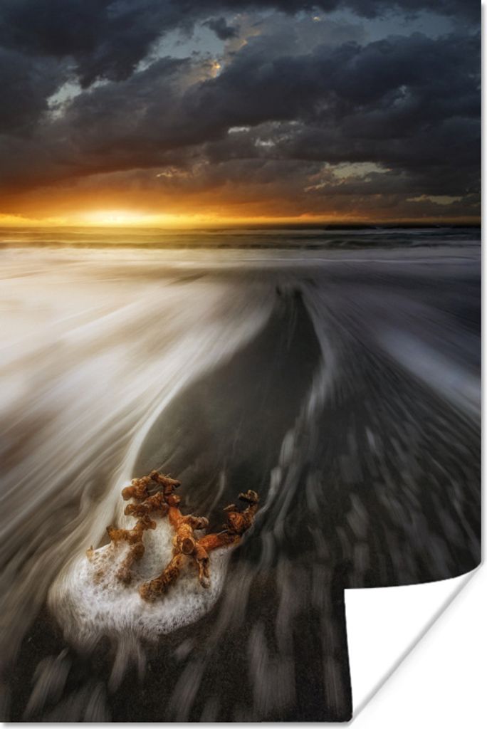 MuchoWow Poster Sonnenuntergang - Wolken - Holz 20x30 cm - Papierdruck