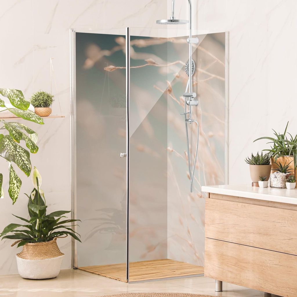 Duschrückwand mit Motiv selbstklebend - 0.35 mm Wandpaneel wasserfest Gräser beige Landhaus Badrückwand fugenlos Smart matt 110x210 cm