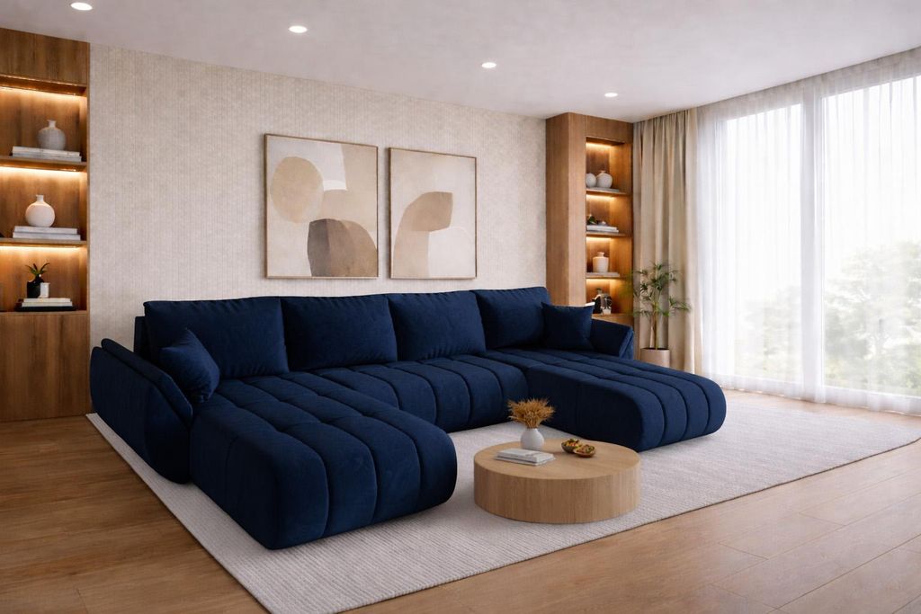 Kaiser Möbel Ecksofa mit schlaffunktion und bettkasten TOKYO U PREMIUM, stoff MONOLITH, Dunkelblau