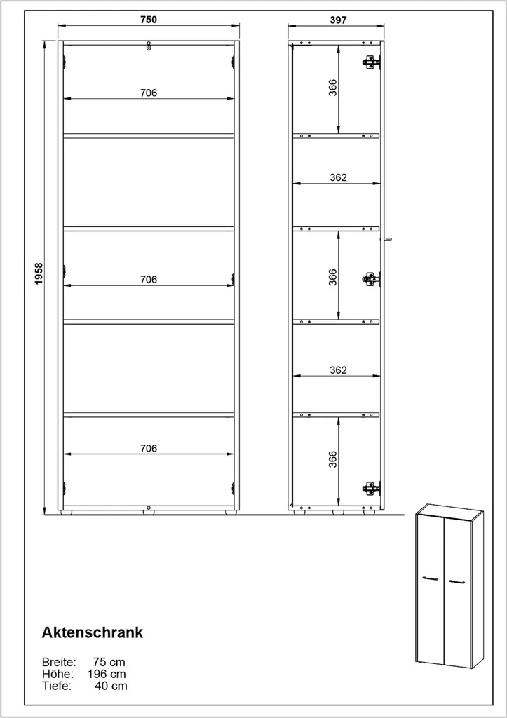 Armoire Robert 196 cm anthracite et chêne avec portes verrouillables - 4