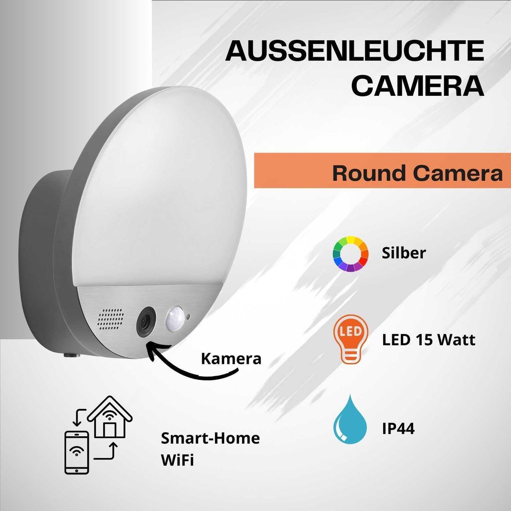 Ledvance LED Smart+ Kamera Außenleuchte Round Dunkelgrau IP44 15W 950lm Warmweiß 3000K Bewegungsmelder WiFi