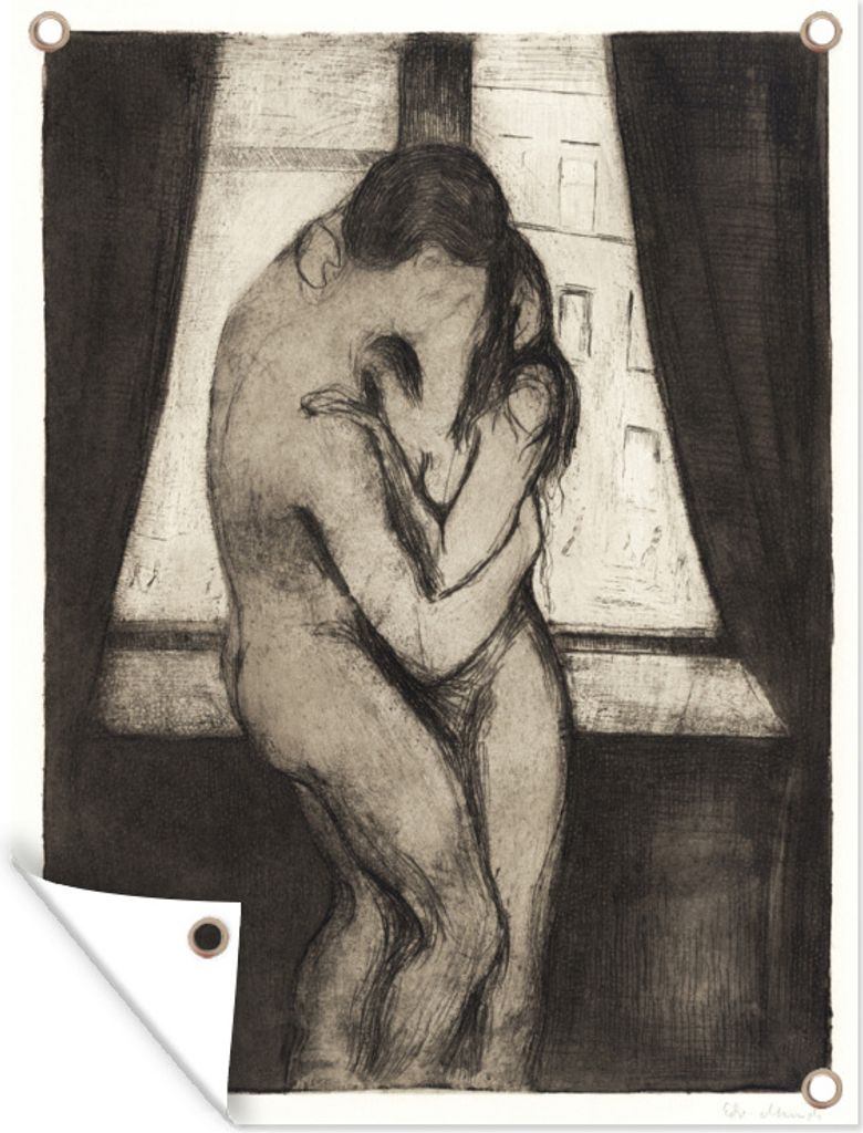 MuchoWow 90x120 cm Outdoor-Poster Gartendeko Sichtschutz Garten Poster für den Garten Der Kuss - Gemälde von Edvard Munch