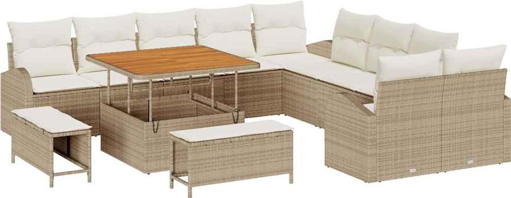 vidaXL Gartensofa-set mit Kissen 13 pcs Beige Poly-Rattan