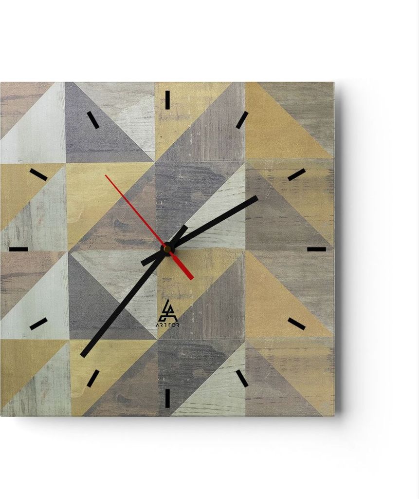 Wanduhr - Quadrat - Glasuhr - Abstraktion Geometrisch Dreiecke - 30x30cm - Schleichendes Uhrwerk - Lautlos - zum Aufhängen bereit - Dekoration Mod...