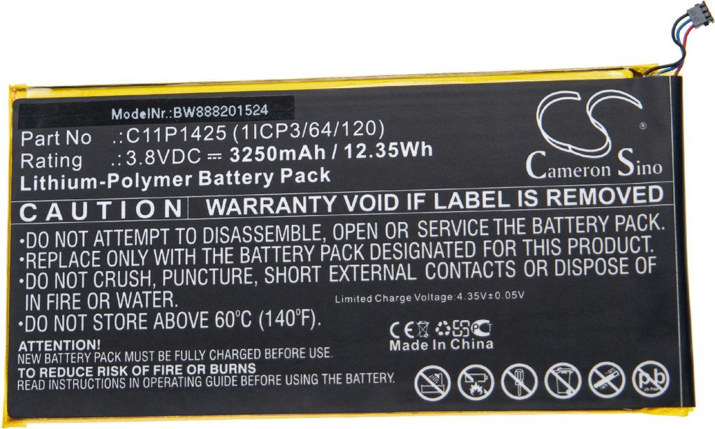 vhbw Akku kompatibel mit Asus Z370KL 1A, Z370CG 1L, Z370KL 1L, Z370KL 1B Tablet Pad (3250 mAh, 3,8 V, Li-Polymer)