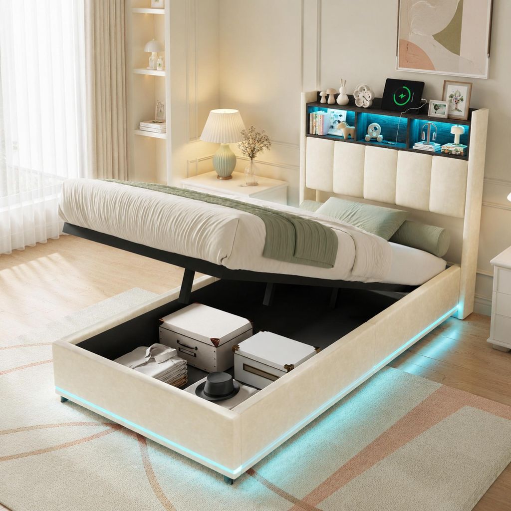 INONEFT Polsterbett 90x200cm mit LED und USB Typ-C, Produktbild 