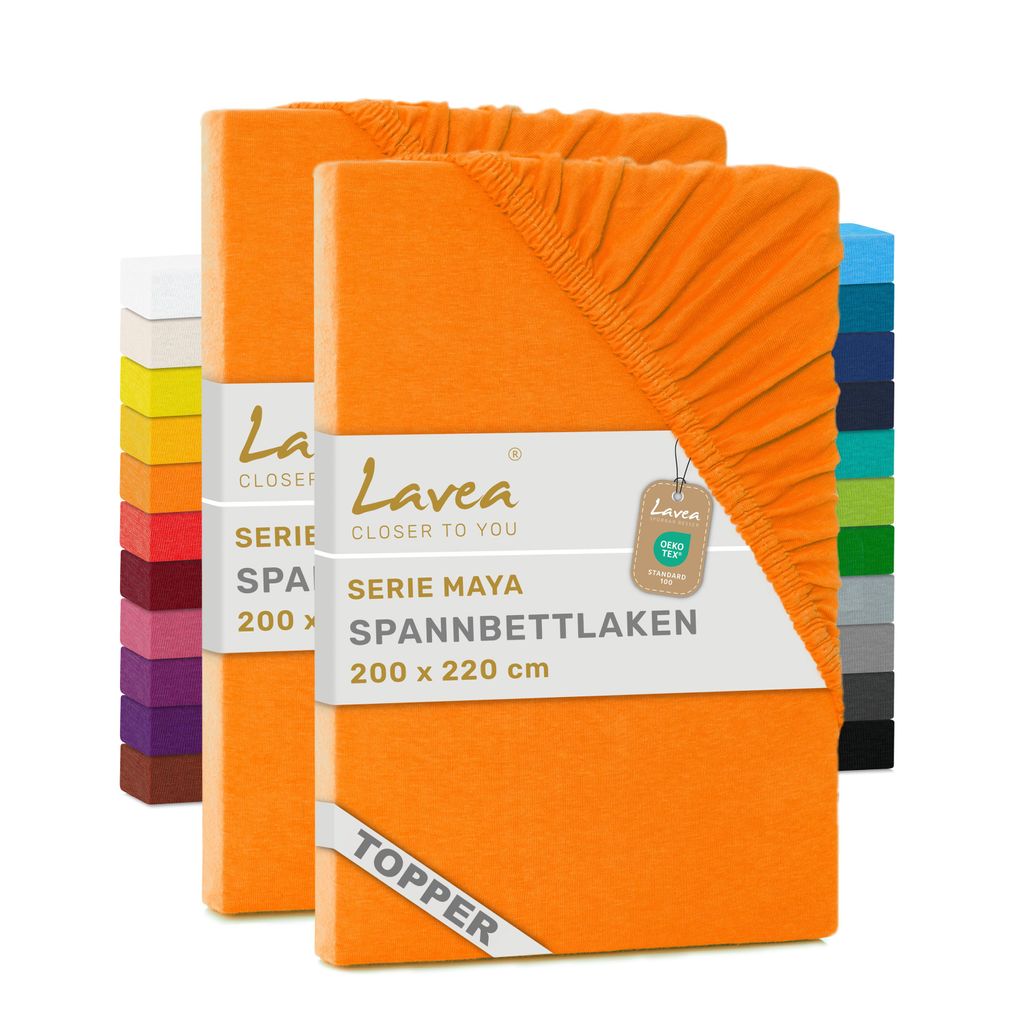 Lavea 2er Topper Spannbettlaken 200x220cm, Bettlaken 100% Baumwolle Jersey, mit Rundumgummizug, für Matratzen bis 12 cm Höhe, weich, formstabil...