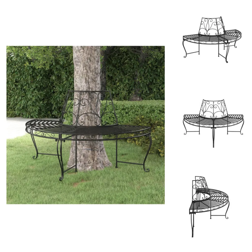 Banc d'arbre demi-rond acier noir 160cm pour coin détente jardin