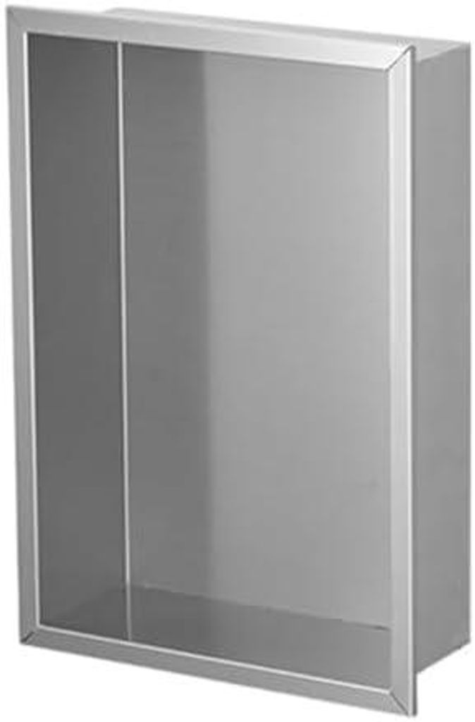 Rechteckiges Regal aus grauem Edelstahl, eingelassen, kompaktes Design, moderne Aufbewahrungsm?glichkeit fš¹r die Dusche.