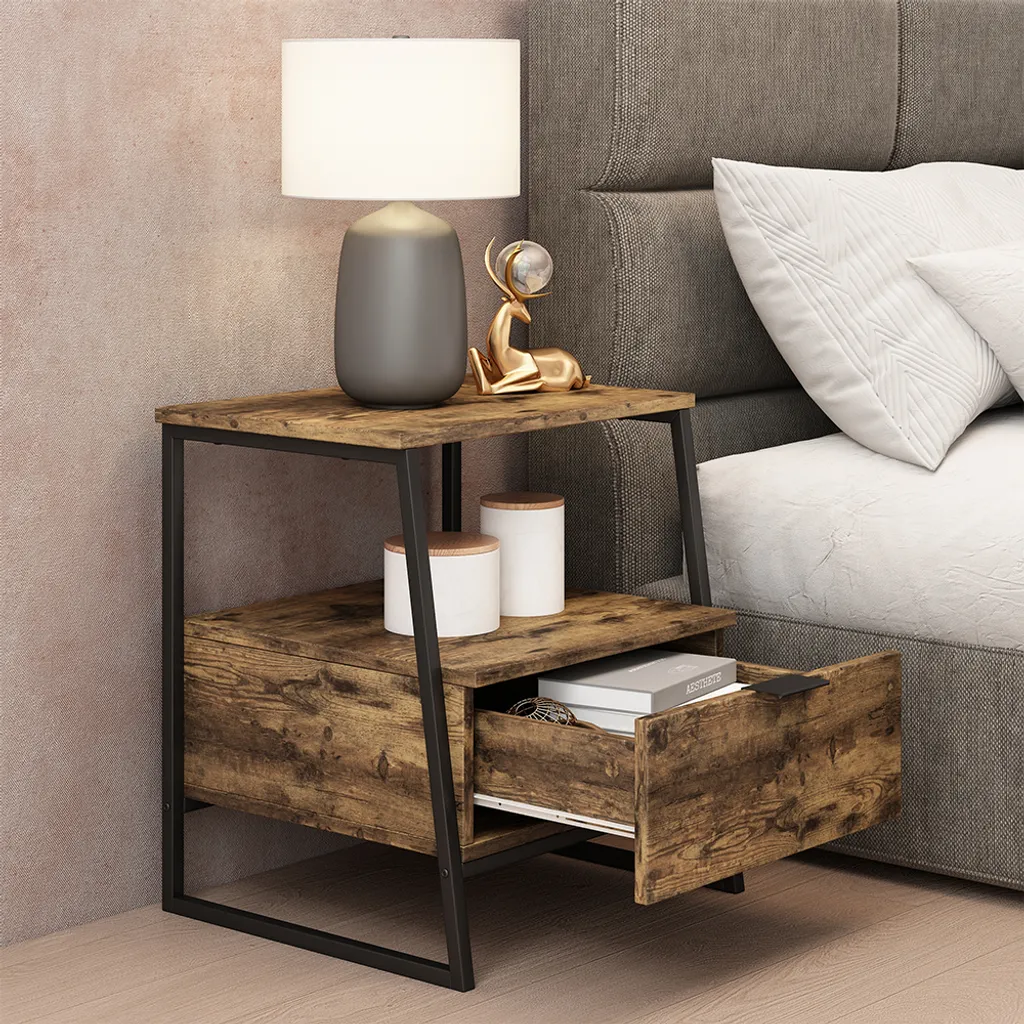 Table de nuit Vicco Lunor Chêne rustique et Noir, Lot de 2 Modèle 55282