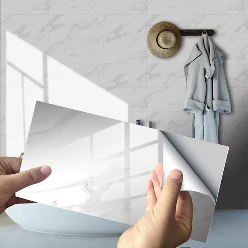 Rénovation Murale Cuisine et Bain Marbre Blanc - 16 Stickers 30x15 cm