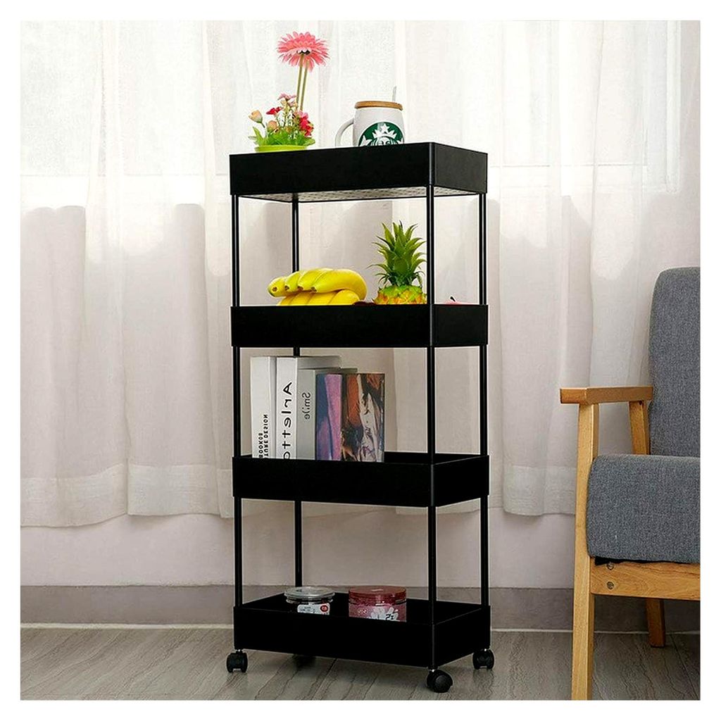 Küchenrollwagen mit 4 Ebenen für Bad, Küche und Büro, ca. 40 * 22 * 90 cm, Schwarz