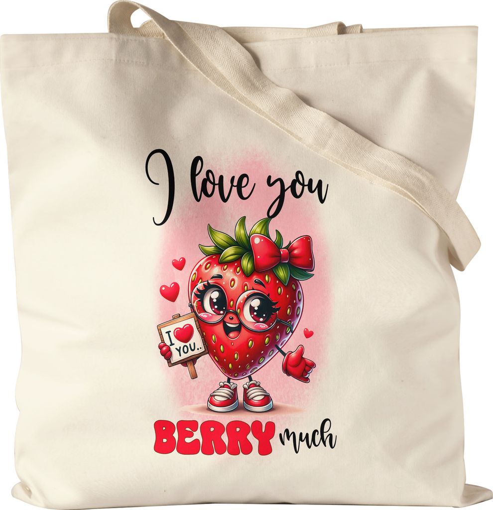I Love You Berry Much Erdbeere Liebe Jutebeutel Produktbild 