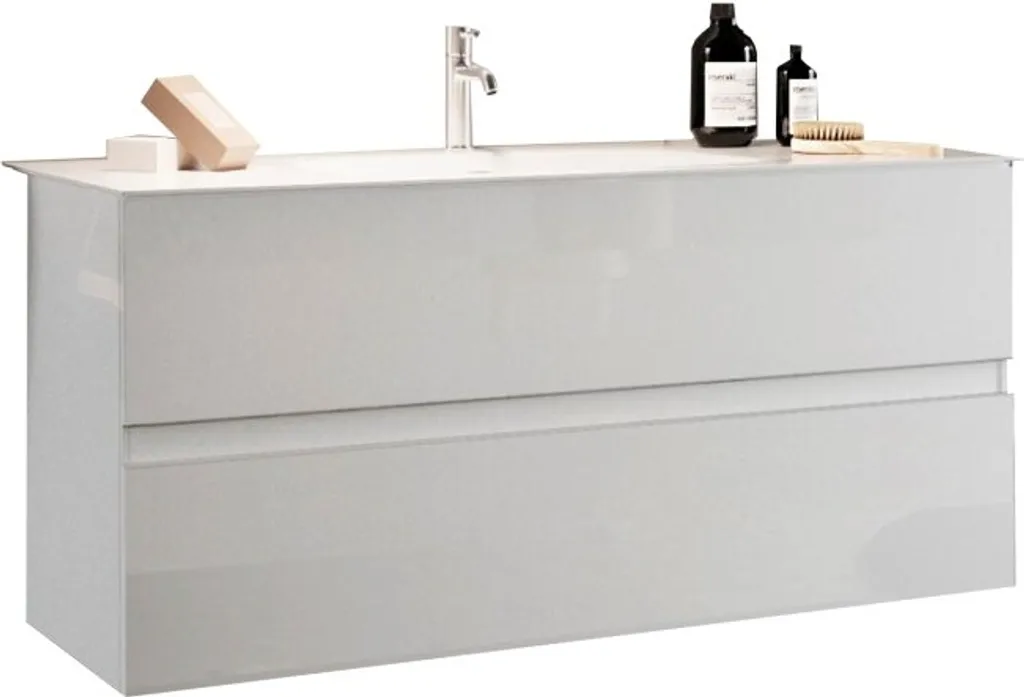 Ensemble meuble vasque 82cm WIEN blanc laqué avec 2 tiroirs spacieux