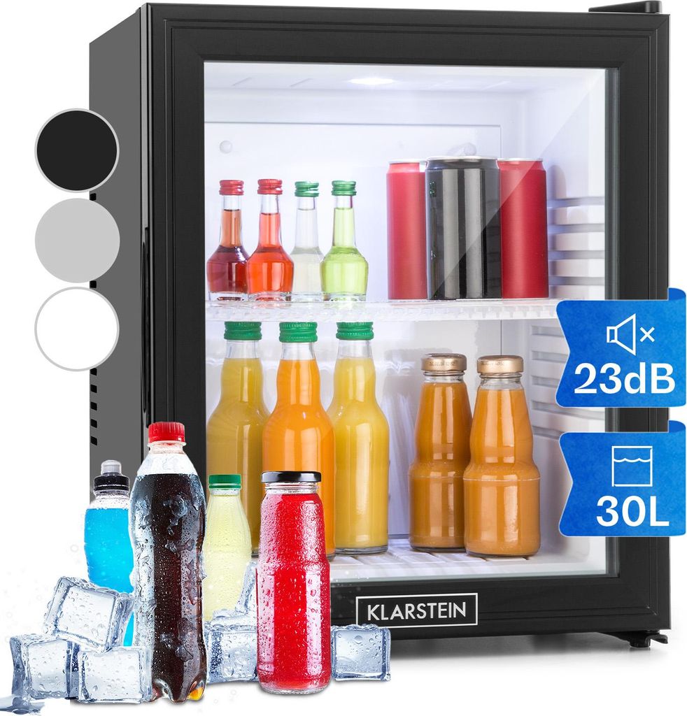 Klarstein Kühlschrank, Mini Kühlschrank mit Glastüre, Mini-Kühlschrank für Getränke, Snacks & Kosmetik, Kühlschrank Klein & Leise, Verstellb...