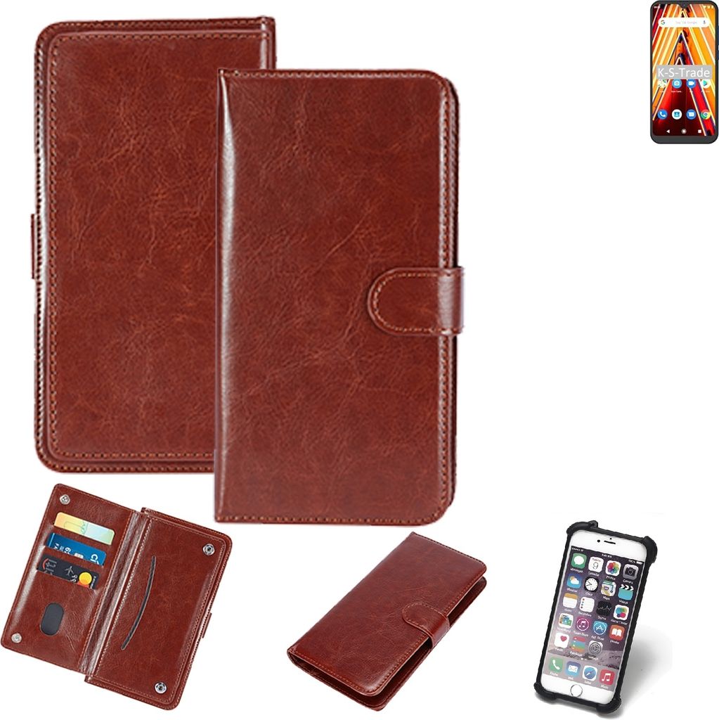 K-S-Trade 360° Hülle kompatibel mit Archos Oxygen 63 braun Kunstleder Case BookCase WalletCase Kunstlederederhülle Handyhülle, Rundumschutz Bumper
