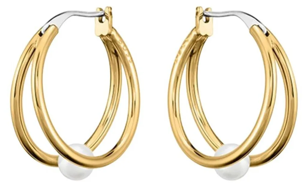 Boucles d'oreilles créoles perles blanches Cora 1580267 en métal doré