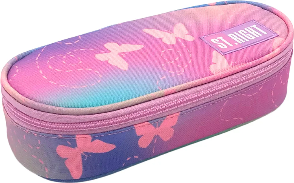 Astuccio imbottito con patta interna Farfalle rosa St.Right Majewski