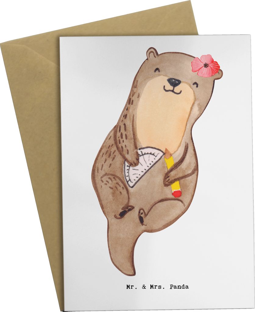 Mr. & Mrs. Panda Grußkarte Bauzeichnerin Herz - Weiß - Geschenk, babykarte, einladungskarten, weihnachtskarten, Grußkarten, dankeskarten