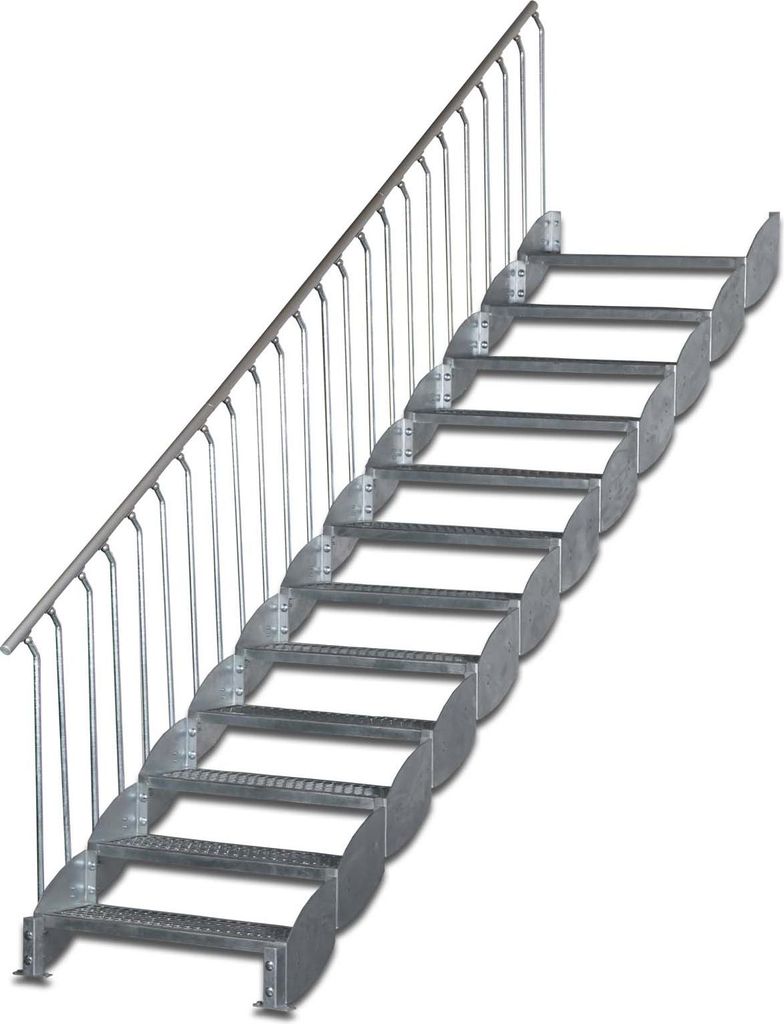 Wangentreppe mit Bodenstütze | Höhe: 236-260 cm, Stufenbreite: 100 cm | Einseitiges Geländer
