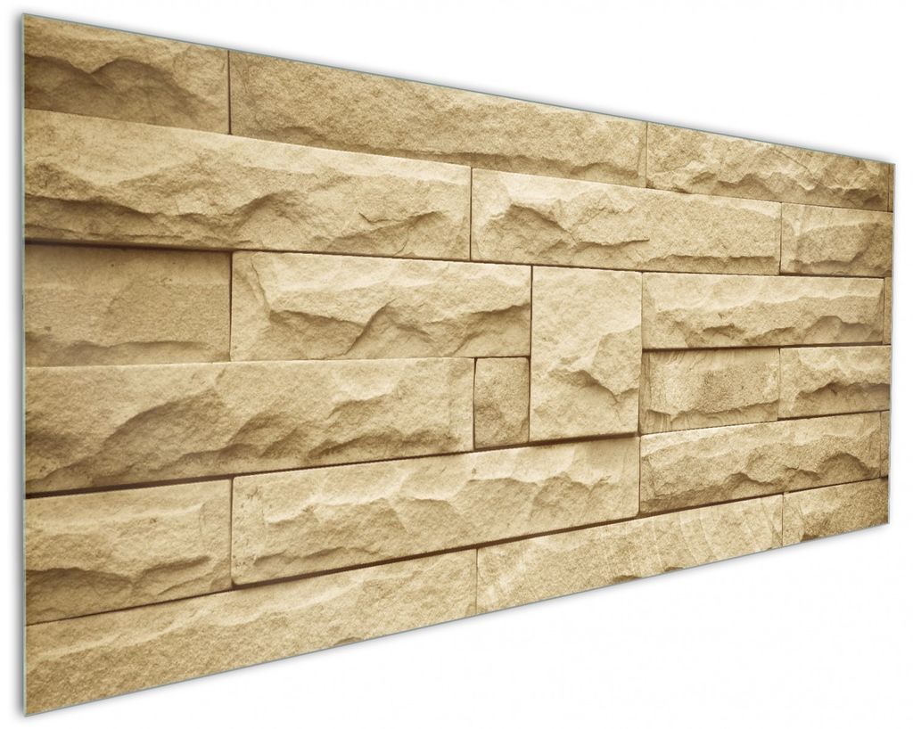 Wallario Küchenrückwand aus Glas, Größe: 125 x 50 cm, Motiv: Steinwand gelb | Spritzschutz | abwischbar | pflegeleicht | in