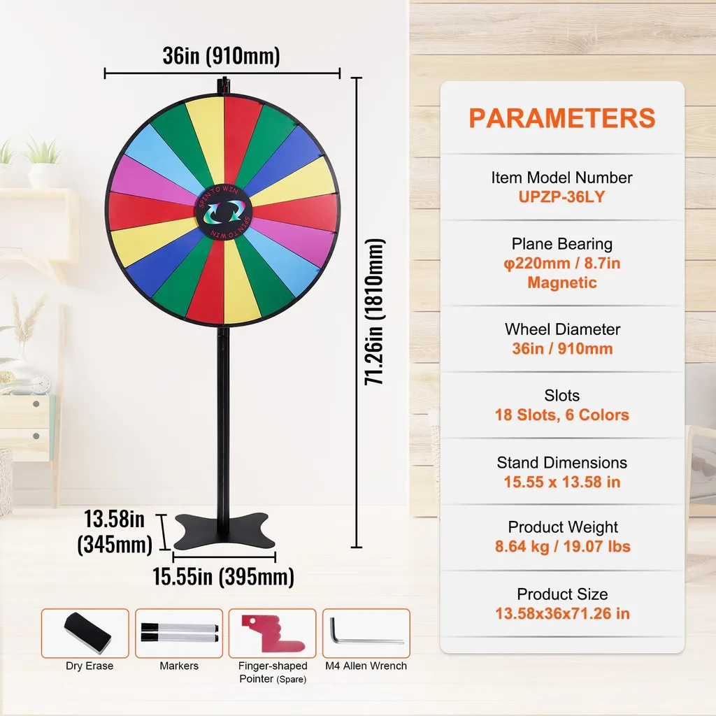 Roue de la fortune effaçable 91 cm avec 18 segments et pied robuste - 7