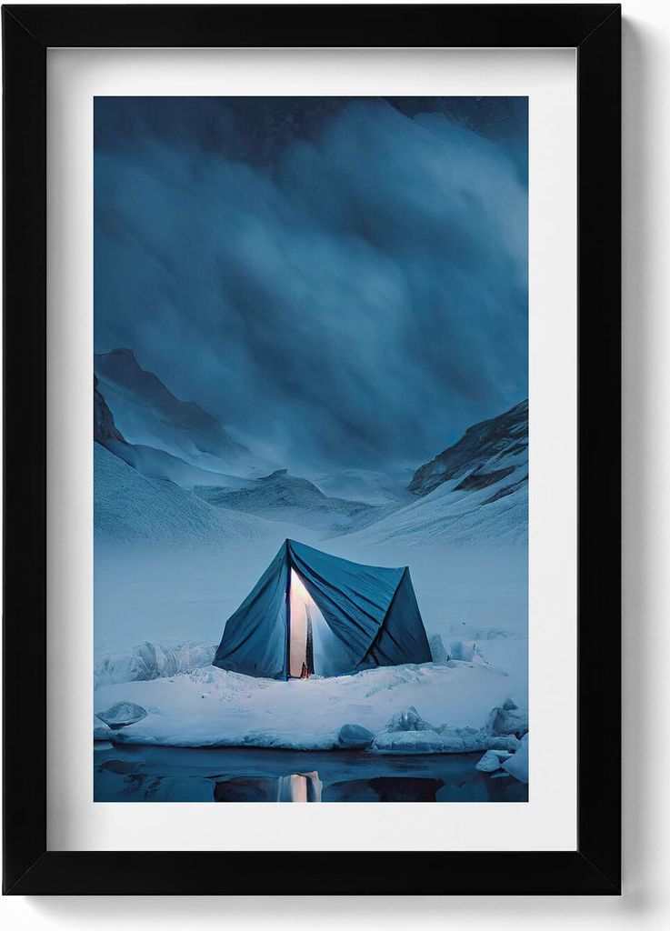 Zelt in den Bergen von Island– Wandbild mit Rahmen – Gerahmtes Bild – Wanddekoration – 20x30 cm – Schwarz