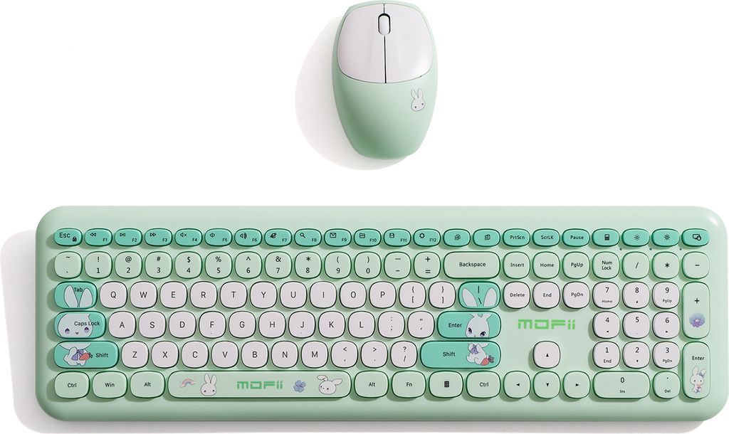 MOFII Kabellos Tastatur und Maus Set, ultradünn 110 Tasten, volle Größe, 2,4 GHz, 1200 Bewegungsgeschwindigkeit - Grün Mischfarbe