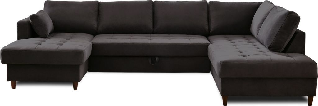 Lisa Design ANNA, Wohnlandschaft Ecksofa, mit Schlaffunktion und Bettkasten, 7-Sitzer, zeitgenössischer Stil– rechts , Dunkelgrau