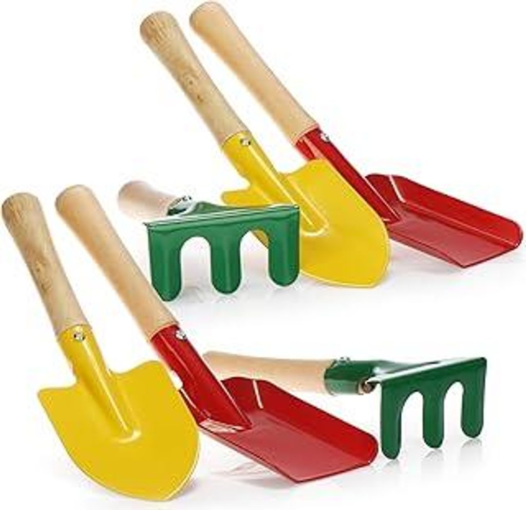COM-FOUR6-teiliges Gartenwerkzeug Set – kleine Harke, Schaufel und Spaten aus robustem Metall und Holz, perfekt für Gartenarbeit, Balkon, Terras...