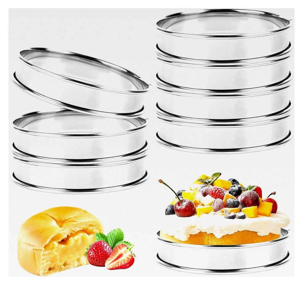Dessertringe 8 Stück Crumpet Ringe 10 cm Edelstahl Tortenring Runde Muffinringe für McMuffin, Omeletts, Pfannkuchen, Crumpets, Tart, Mousse