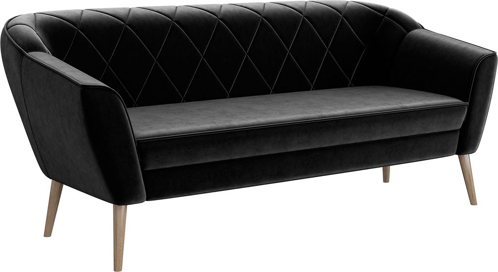 MEBLINI Mini Sofa 3-Sitzer für Wohnzimmer - Mini Lounge für drei Personen - Küchensofa - Sofa Klein - GISELA - 3 - Schwarz Samt