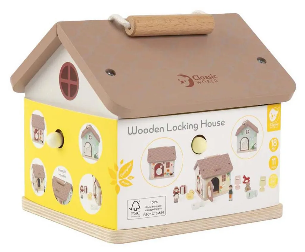 Maisonnette sensorielle bois : apprendre à ouvrir les serrures et clés