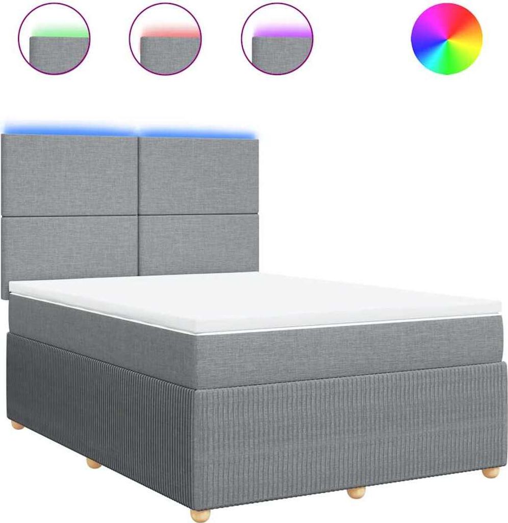 vidaXL Boxspringbett mit Matratze Hellgrau 140x200 cm Stoff
