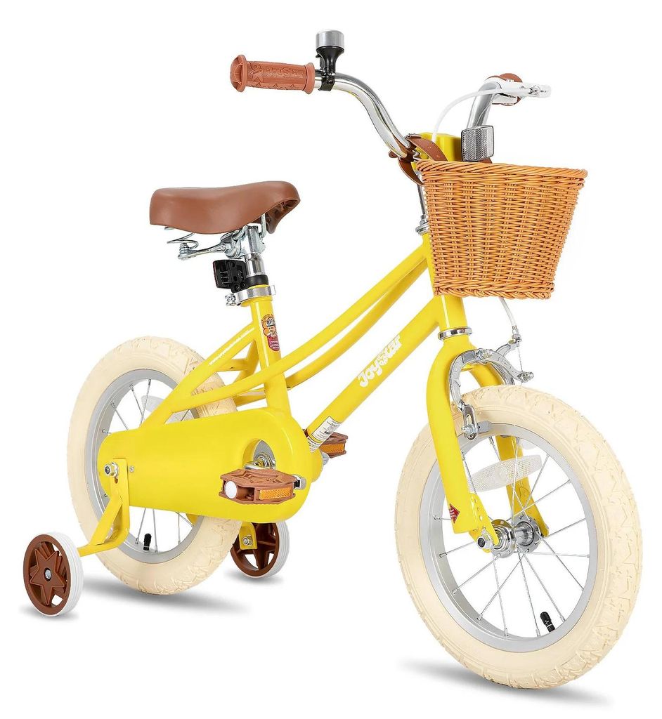 Kinderfahrrad für Mädchen - 16 Zoll Fahrrad (40 cm) - Mit Stützrädern - Mit Korb - Metallrahmen - 2 Räder - Gelb