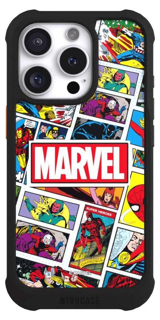 NIVOCASE Hülle für Apple iPhone 16 Pro Stoßfeste Handyhülle NIVOmax Case Schwarz Comic Muster Marvel